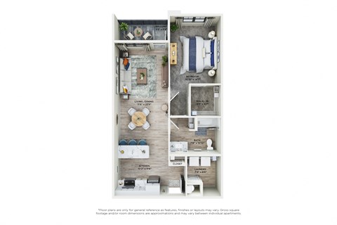 Floor plan for 1 bed, 1 bath, 848 sqft